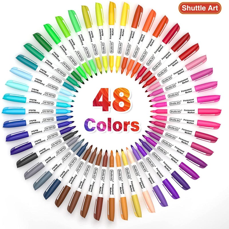 Shuttle Art Permanent Markers, 48 Colors Fine Point, Assorted Colors with Travel Case, Ideal for Adults Coloring Doodling on Plastic, Glass, Wood and Stone, Gift for Kids - Image 3